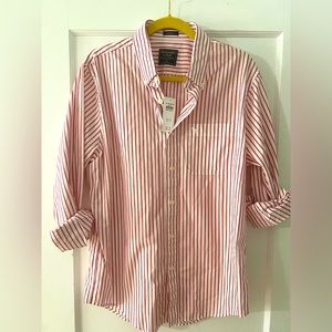 NWT Abercrombie & Fitch White & Coral Striped Button Down Casual Shirt, Men’s XL
